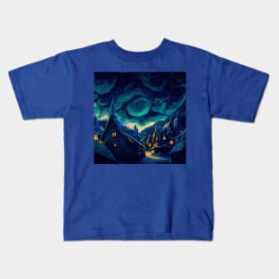 Starry Night Over Hogsmeade Village Kids T-Shirt